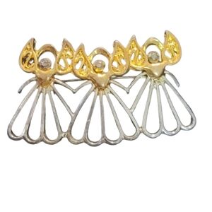 Vintage Angel Brooch 3 Angels Two Tone Gold Silver Pin Faith Holiday Angelcore J
